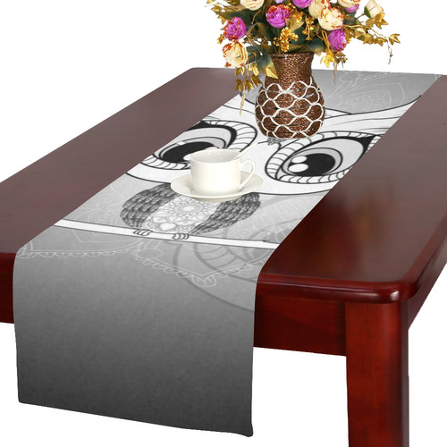Cute owl, mandala design black and white Table Runner 16x72 inch