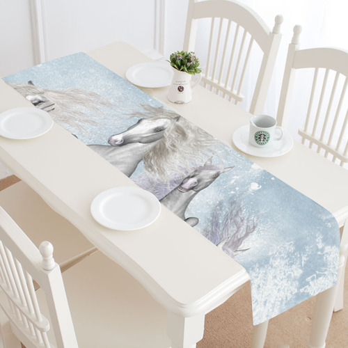 Awesome white wild horses Table Runner 16x72 inch