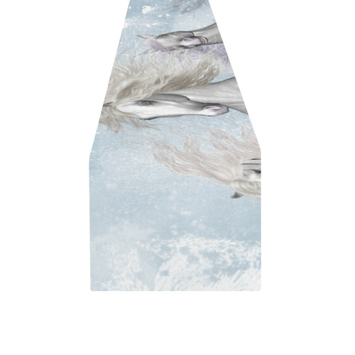 Awesome white wild horses Table Runner 14x72 inch