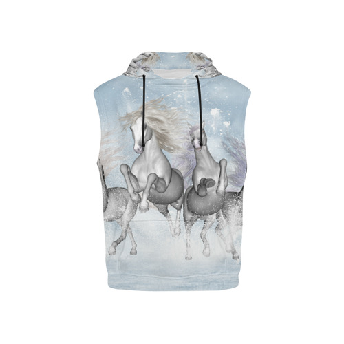 Awesome white wild horses All Over Print Sleeveless Hoodie for Kid (Model H15)