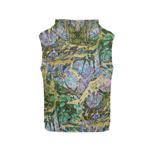 Abstract Green Watercolor Brush Painting with Gold All Over Print Sleeveless Hoodie for Women (Model H15)