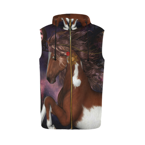 Awesome steampunk horse with clocks gears All Over Print Sleeveless Zip Up Hoodie for Men (Model H16)