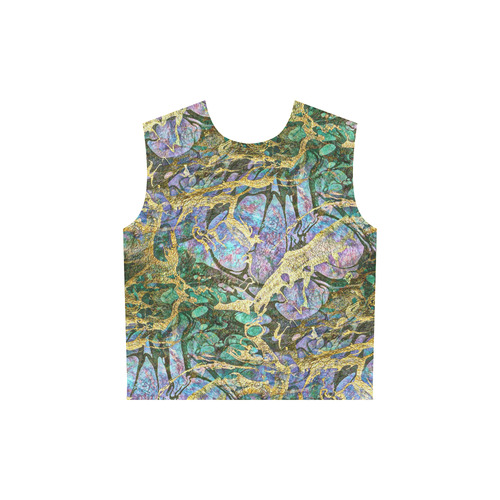 Abstract Green Watercolor Brush Painting with Gold All Over Print Sleeveless Hoodie for Women (Model H15)