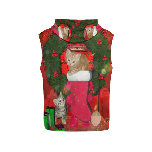 Christmas, funny kitten with gifts All Over Print Sleeveless Hoodie for Men (Model H15)
