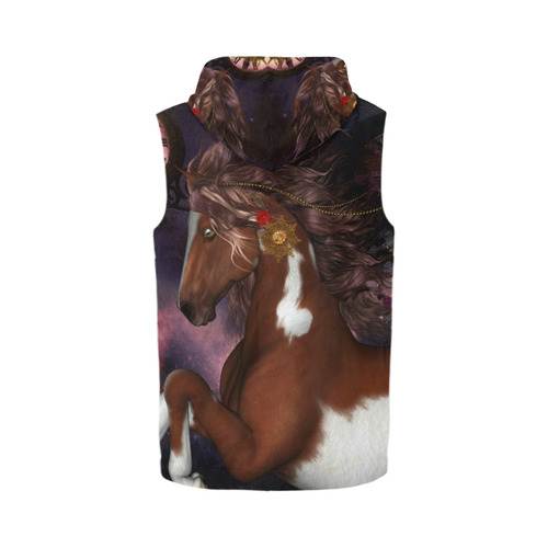 Awesome steampunk horse with clocks gears All Over Print Sleeveless Zip Up Hoodie for Men (Model H16)