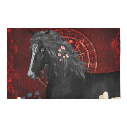 Black horse with flowers Bath Rug 20''x 32''