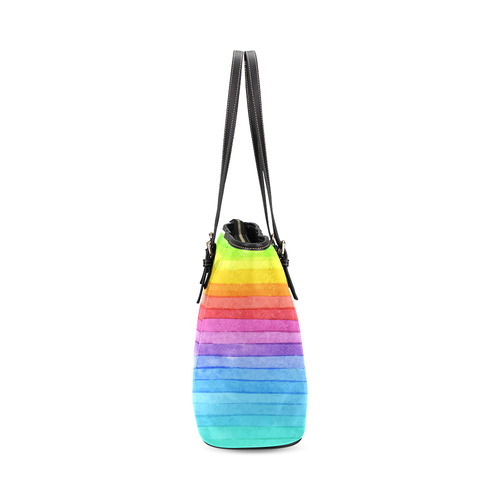 Watercolor Rainbow Leather Tote Bag/Small (Model 1640)