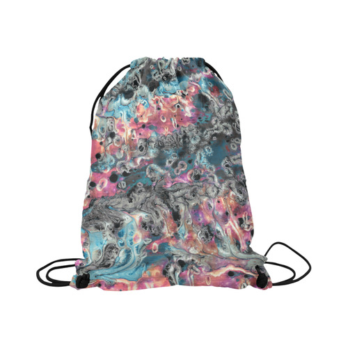 Acryl Paint Flowing Brushe Strokes Cyan Salmon Bla Large Drawstring Bag Model 1604 (Twin Sides)  16.5"(W) * 19.3"(H)