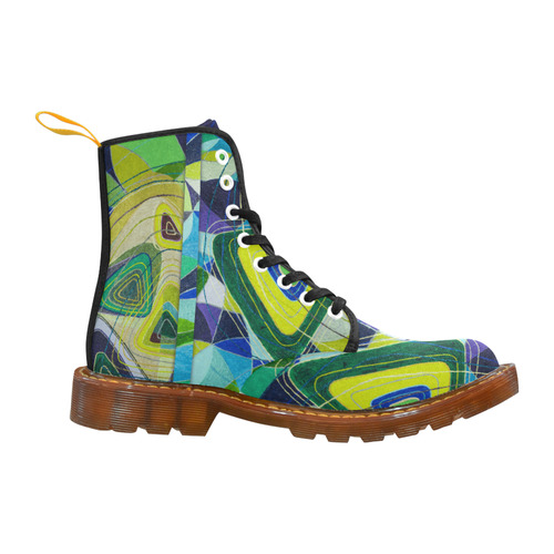 Abstract Geometric Fabric Painting Blue Green Martin Boots For Women Model 1203H