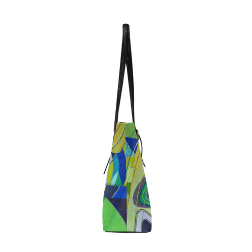Abstract Geometric Fabric Painting Blue Green Euramerican Tote Bag/Large (Model 1656)