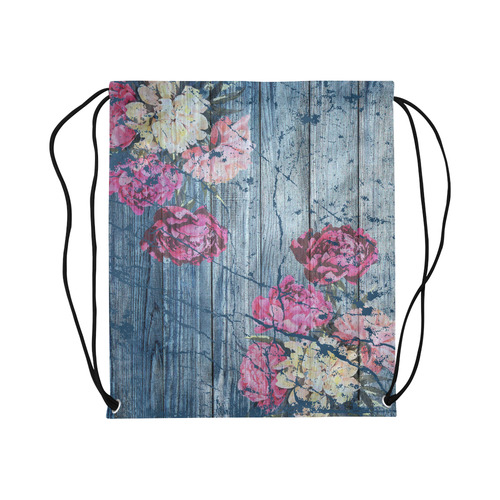 Shabby chic with painted peonies Large Drawstring Bag Model 1604 (Twin Sides)  16.5"(W) * 19.3"(H)