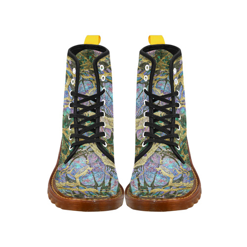 Abstract Green Watercolor Brush Painting with Gold Martin Boots For Men Model 1203H