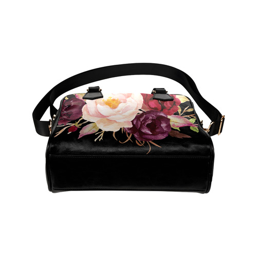 Burgundy Pink Watercolor Roses Floral Shoulder Handbag (Model 1634)