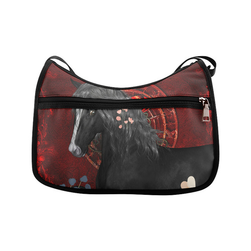 Black horse with flowers Crossbody Bags (Model 1616)