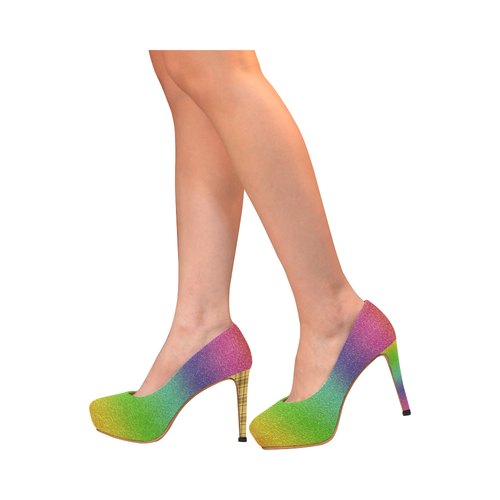 metallic rainbow glitter texture Women's High Heels (Model 044) ID