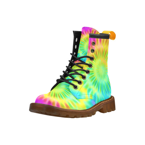 Magic Fractal Flower Neon Colored High Grade PU Leather Martin Boots For Men Model 402H