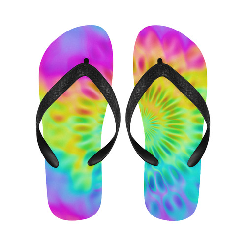 Magic Fractal Flower Neon Colored Flip Flops for Men/Women (Model 040)