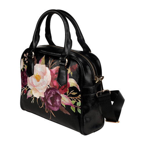 Burgundy Pink Watercolor Roses Floral Shoulder Handbag (Model 1634)