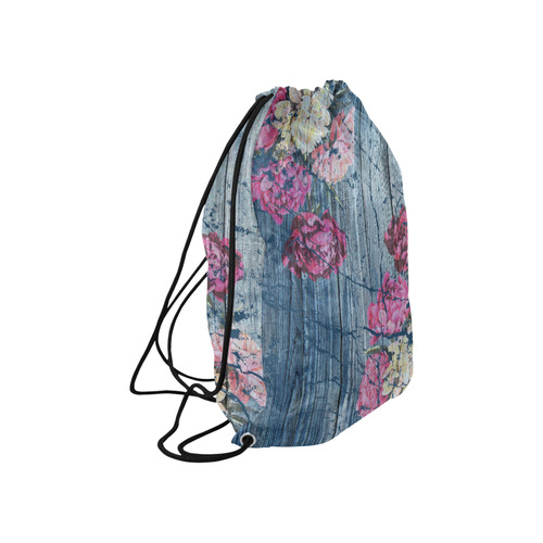 Shabby chic with painted peonies Large Drawstring Bag Model 1604 (Twin Sides)  16.5"(W) * 19.3"(H)