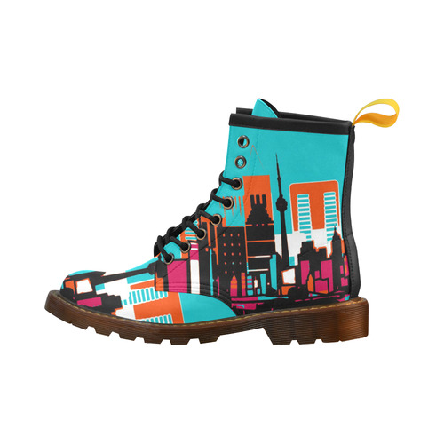 architecture skyline teal black orange High Grade PU Leather Martin Boots For Men Model 402H