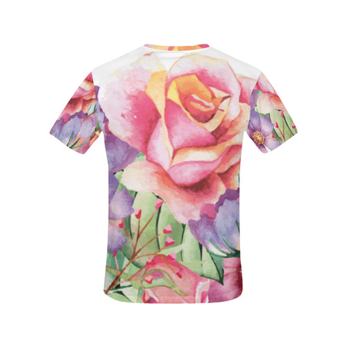 Watercolor Roses Daisies Floral Flowers All Over Print T-Shirt for Women (USA Size) (Model T40)