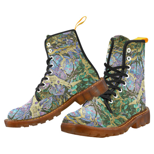 Abstract Green Watercolor Brush Painting with Gold Martin Boots For Women Model 1203H