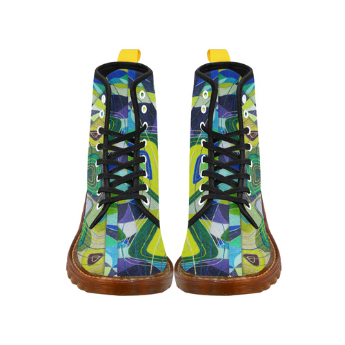 Abstract Geometric Fabric Painting Blue Green Martin Boots For Women Model 1203H