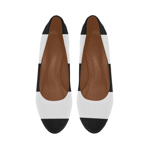 black and white striped block heel