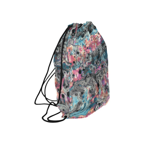 Acryl Paint Flowing Brushe Strokes Cyan Salmon Bla Large Drawstring Bag Model 1604 (Twin Sides)  16.5"(W) * 19.3"(H)