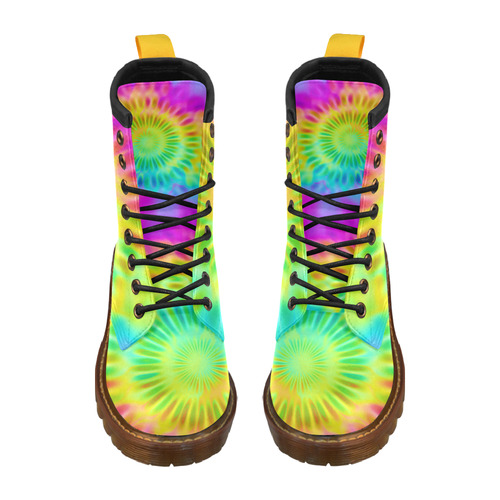 Magic Fractal Flower Neon Colored High Grade PU Leather Martin Boots For Women Model 402H