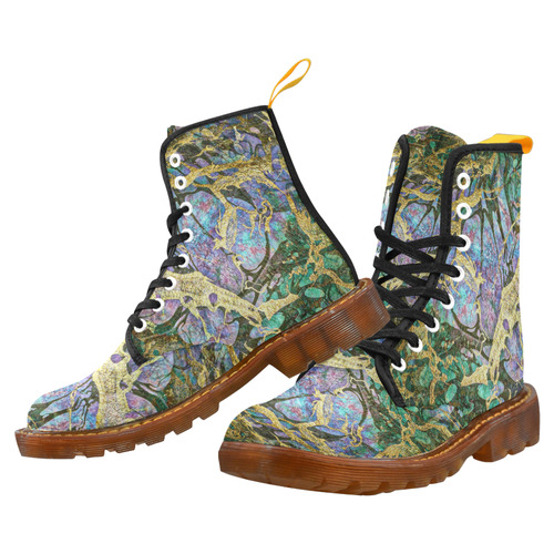 Abstract Green Watercolor Brush Painting with Gold Martin Boots For Men Model 1203H