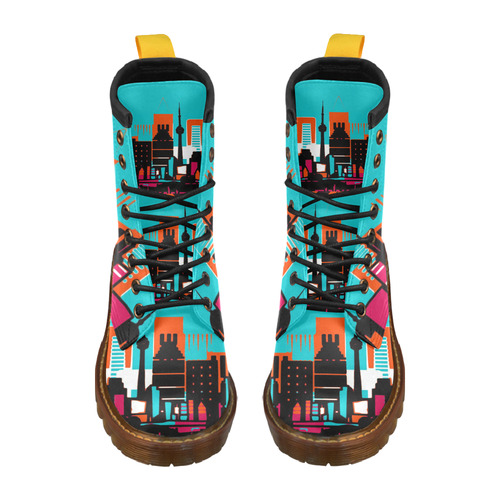 architecture skyline teal black orange High Grade PU Leather Martin Boots For Men Model 402H