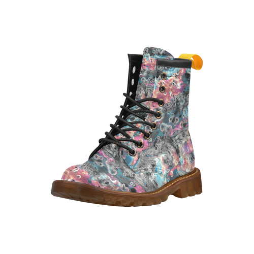 Acryl Paint Flowing Brushe Strokes Cyan Salmon Bla High Grade PU Leather Martin Boots For Women Model 402H