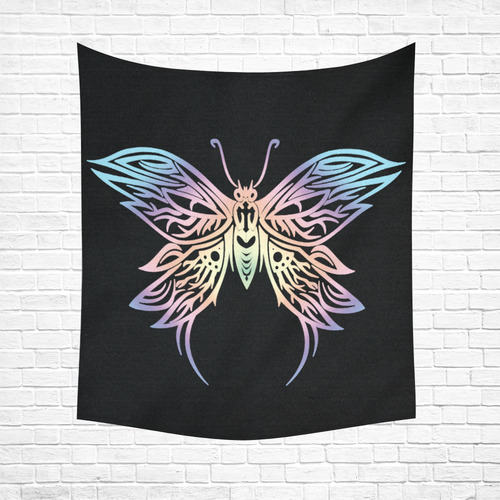 Black Cross Pastel Goth Butterfly Fantasy Art Cotton Linen Wall Tapestry 51"x 60"