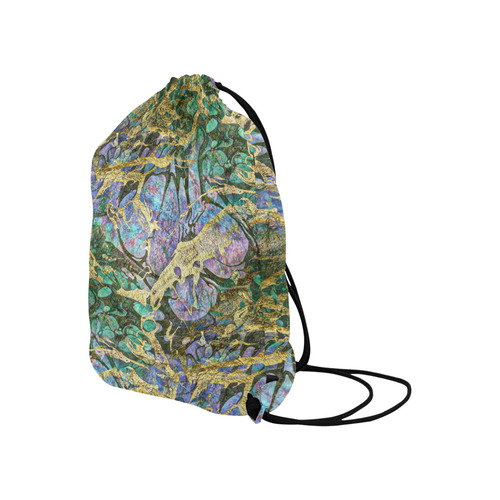 Abstract Green Watercolor Brush Painting with Gold Large Drawstring Bag Model 1604 (Twin Sides)  16.5"(W) * 19.3"(H)