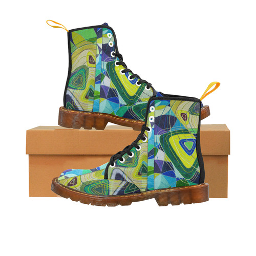 Abstract Geometric Fabric Painting Blue Green Martin Boots For Women Model 1203H