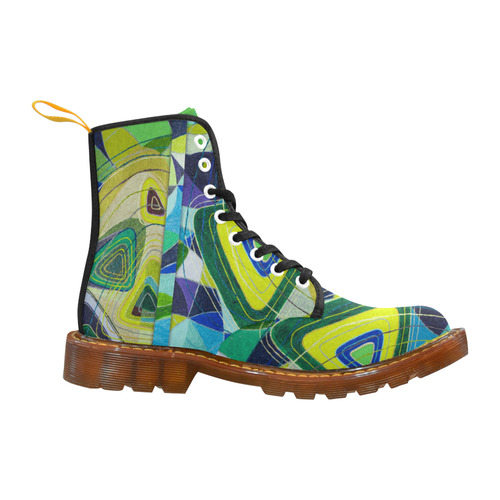Abstract Geometric Fabric Painting Blue Green Martin Boots For Men Model 1203H
