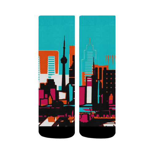 architecture skyline teal black orange Crew Socks