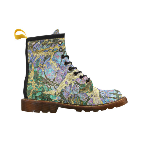 Abstract Green Watercolor Brush Painting with Gold High Grade PU Leather Martin Boots For Men Model 402H