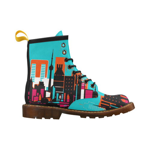 architecture skyline teal black orange High Grade PU Leather Martin Boots For Men Model 402H