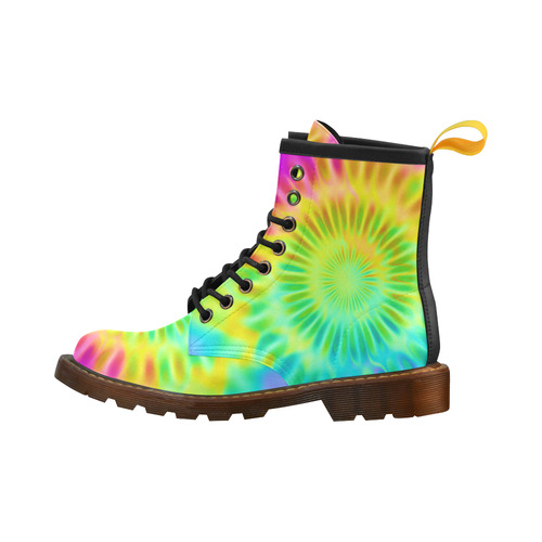 Magic Fractal Flower Neon Colored High Grade PU Leather Martin Boots For Men Model 402H