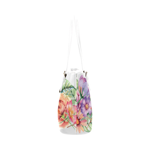 Watercolor Roses Daisies Floral Flowers Leather Tote Bag/Small (Model 1651)