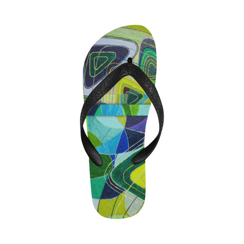 Abstract Geometric Fabric Painting Blue Green Flip Flops for Men/Women (Model 040)