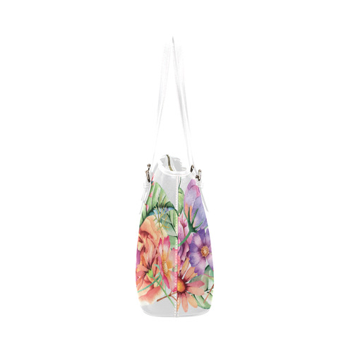 Watercolor Roses Daisies Floral Flowers Leather Tote Bag/Small (Model 1651)