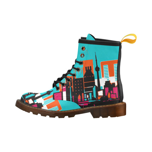 architecture skyline teal black orange High Grade PU Leather Martin Boots For Women Model 402H