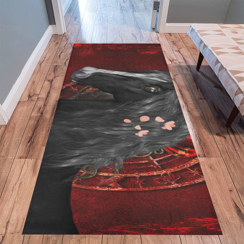Black horse with flowers Area Rug 9'6''x3'3''