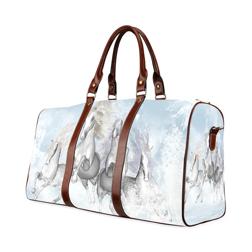 Awesome white wild horses Waterproof Travel Bag/Small (Model 1639)