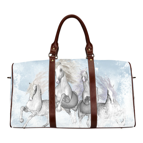 Awesome white wild horses Waterproof Travel Bag/Small (Model 1639)
