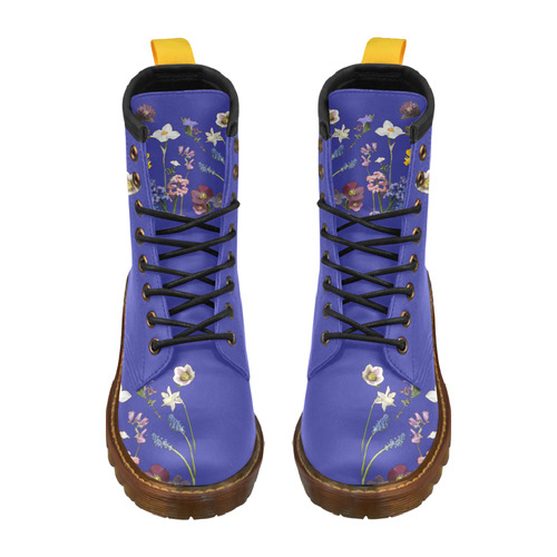 Wildflowers on Blue High Grade PU Leather Martin Boots For Women Model 402H