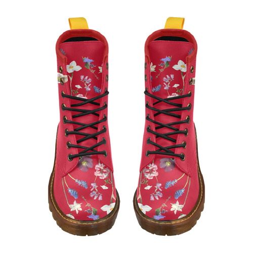 Wildflower on Red High Grade PU Leather Martin Boots For Men Model 402H